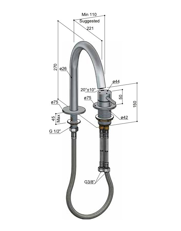 Hotbath Buddy B123 wastafelkraan 2-gats - Geborsteld nikkel - B123GN - Afbeelding 2