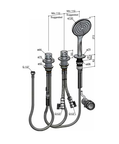 Hotbath Buddy B175 badrandcombinatie 2-weg omstel - handdouche - Geborsteld koper PVD - B175BCP - Afbeelding 2
