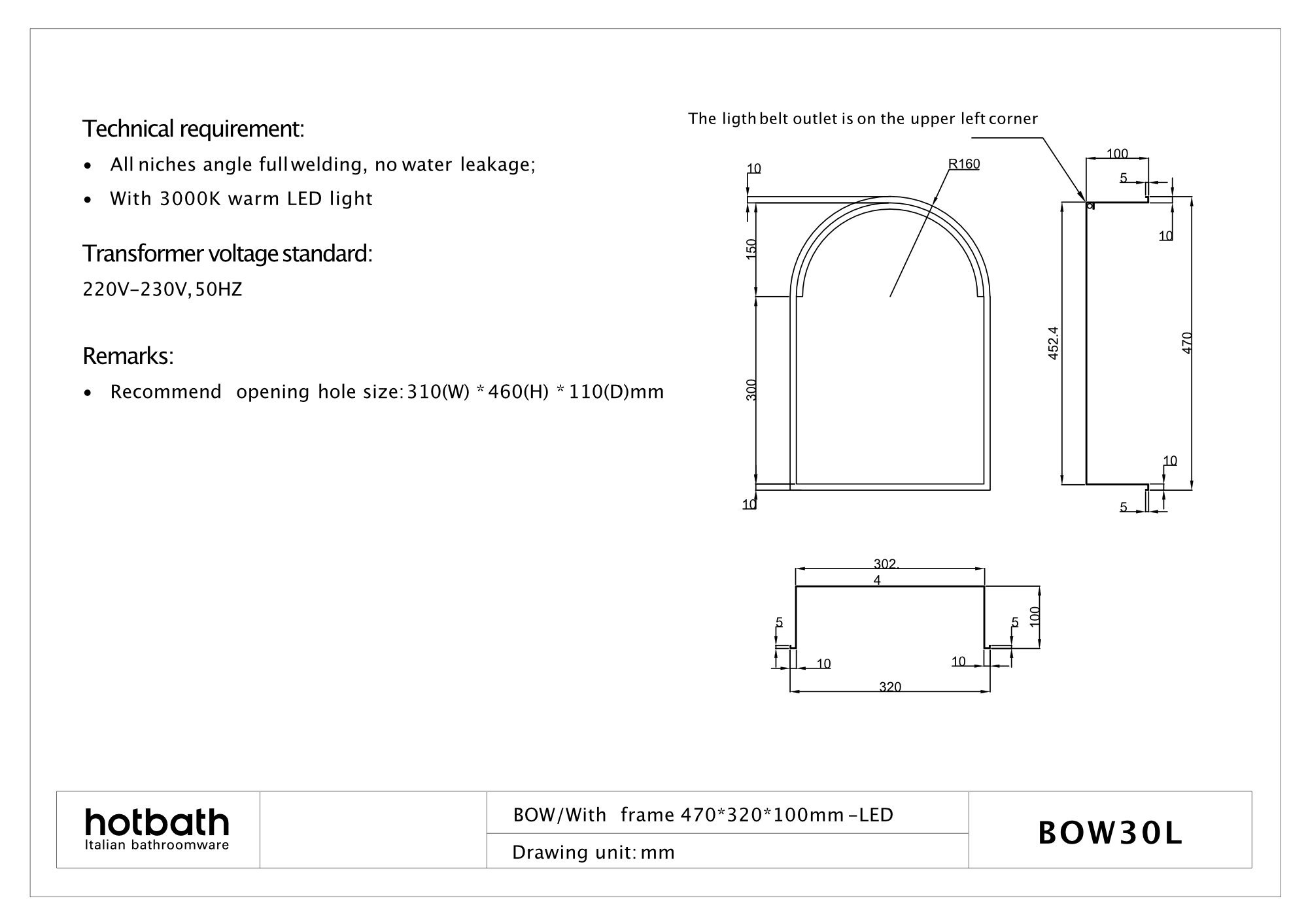 Hotbath &More inbouwnis 30x45x10cm toogmodel - LED verlichting - tuscan bronze - BOW30LTB - Afbeelding 4