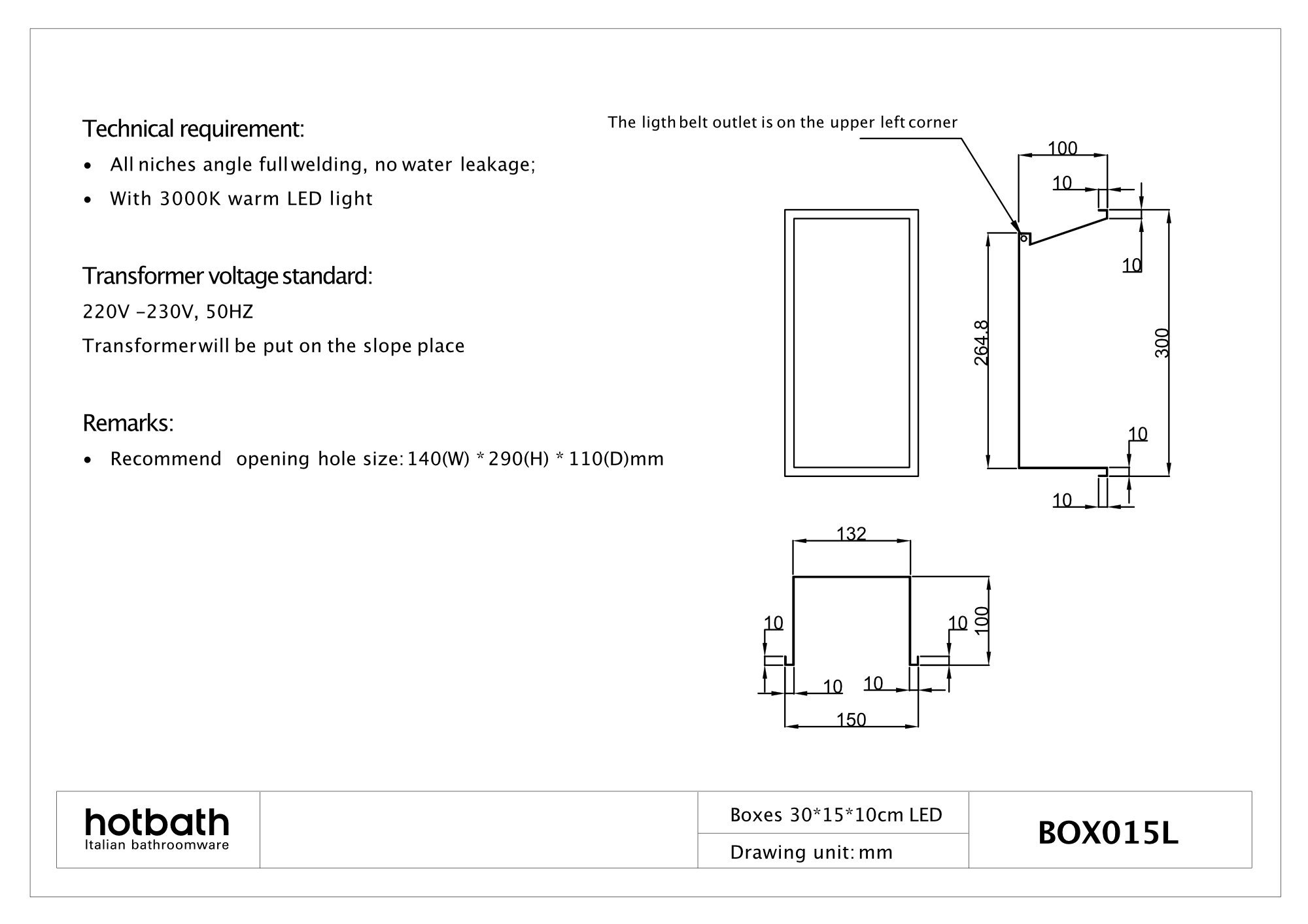 Hotbath &More inbouwnis 30x15x10cm - met frame - LED verlichting - geborsteld messing PVD - BOX015LBBP - Afbeelding 3