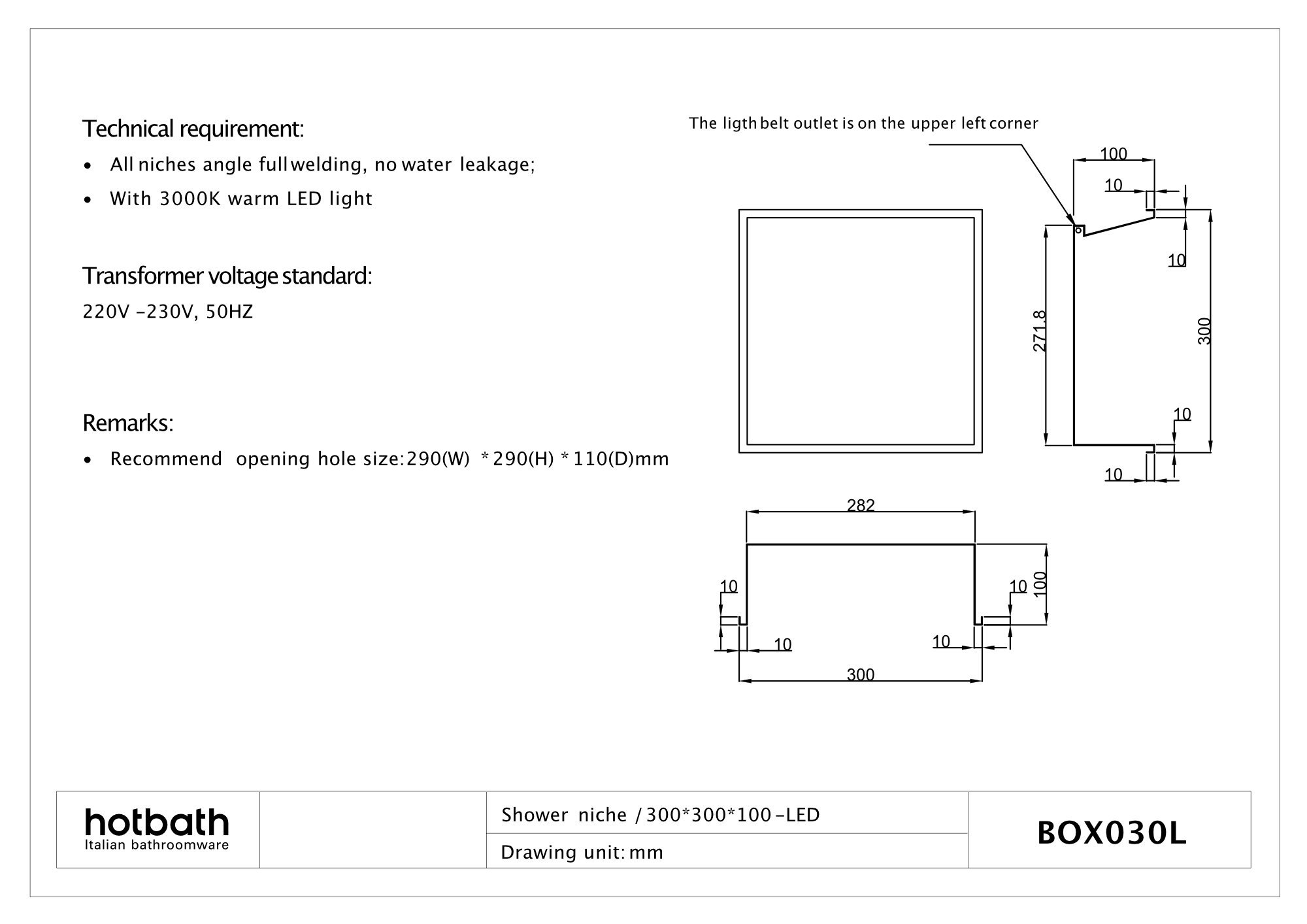 Hotbath &More inbouwnis 30x30x10cm - met frame - LED verlichting - tuscan bronze - BOX030LTB - Afbeelding 3