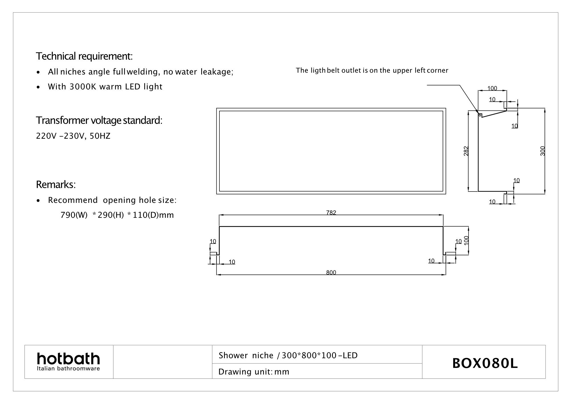 Hotbath &More inbouwnis 30x80x10cm - met frame - LED verlichting - geborsteld messing PVD - BOX080LBBP - Afbeelding 2