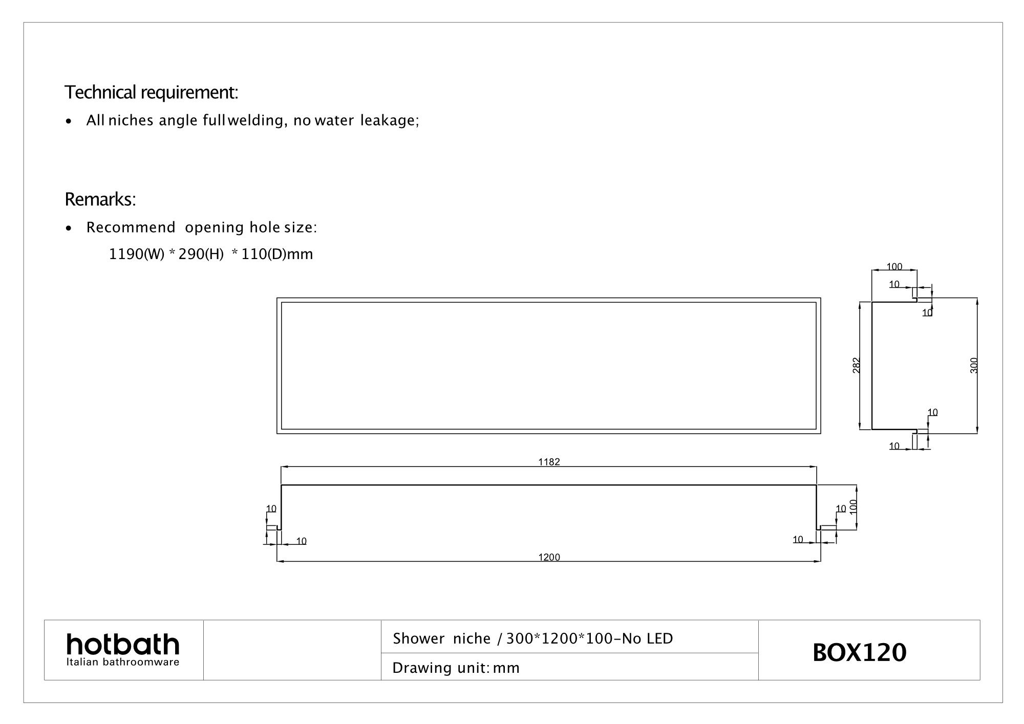 Hotbath &More inbouwnis 30x120x10cm - geborsteld koper PVD - BOX120BCP - Afbeelding 3