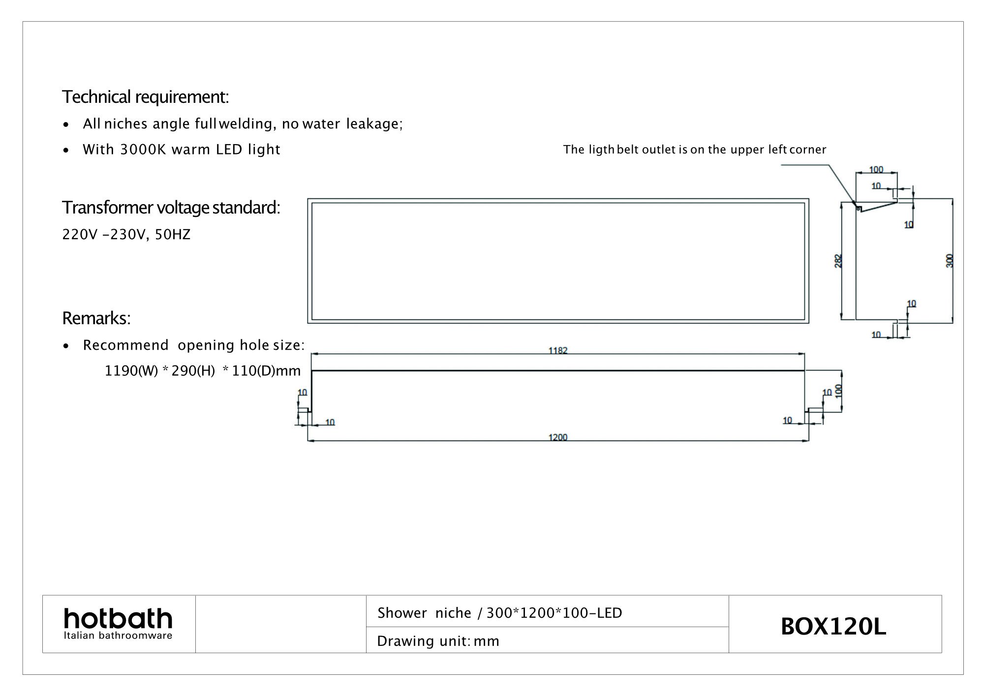Hotbath &More inbouwnis 30x120x10cm - met frame - LED verlichting - geborsteld gunmetal PVD - BOX120LBGP - Afbeelding 3