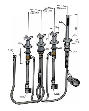 Hotbath Chap C175 badrandcombinatie 4-gast met handdouche - Geborsteld messing PVD - C175BBP - Afbeelding 2