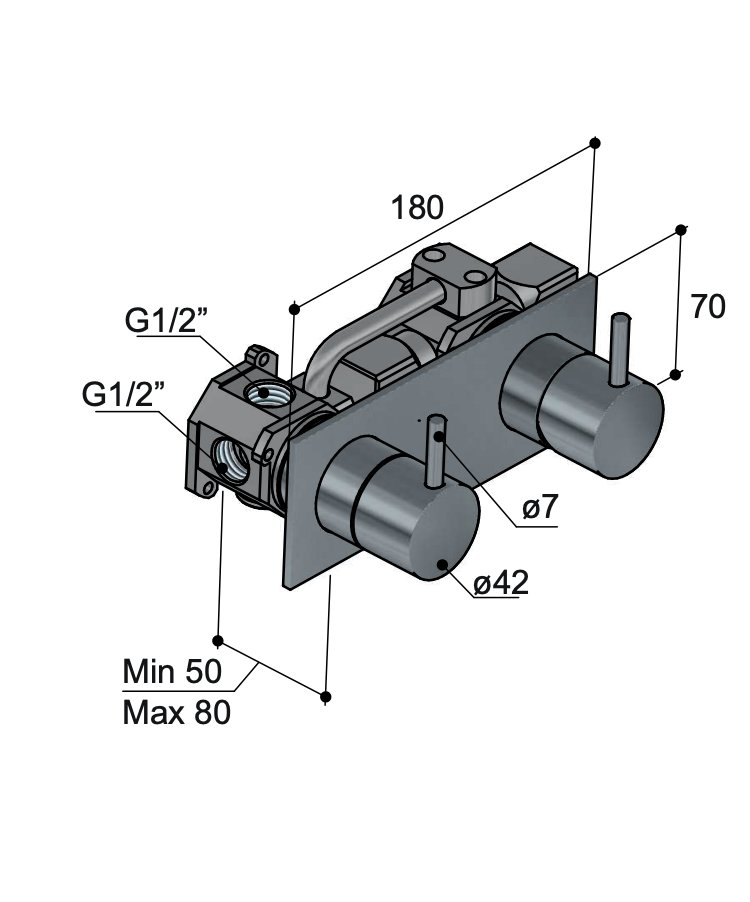 Hotbath Cobber Afbouwdeel Inbouwthermostaat - Met 2 Stopkranen - Geborsteld messing PVD - CB029EXTBBP - Afbeelding 2