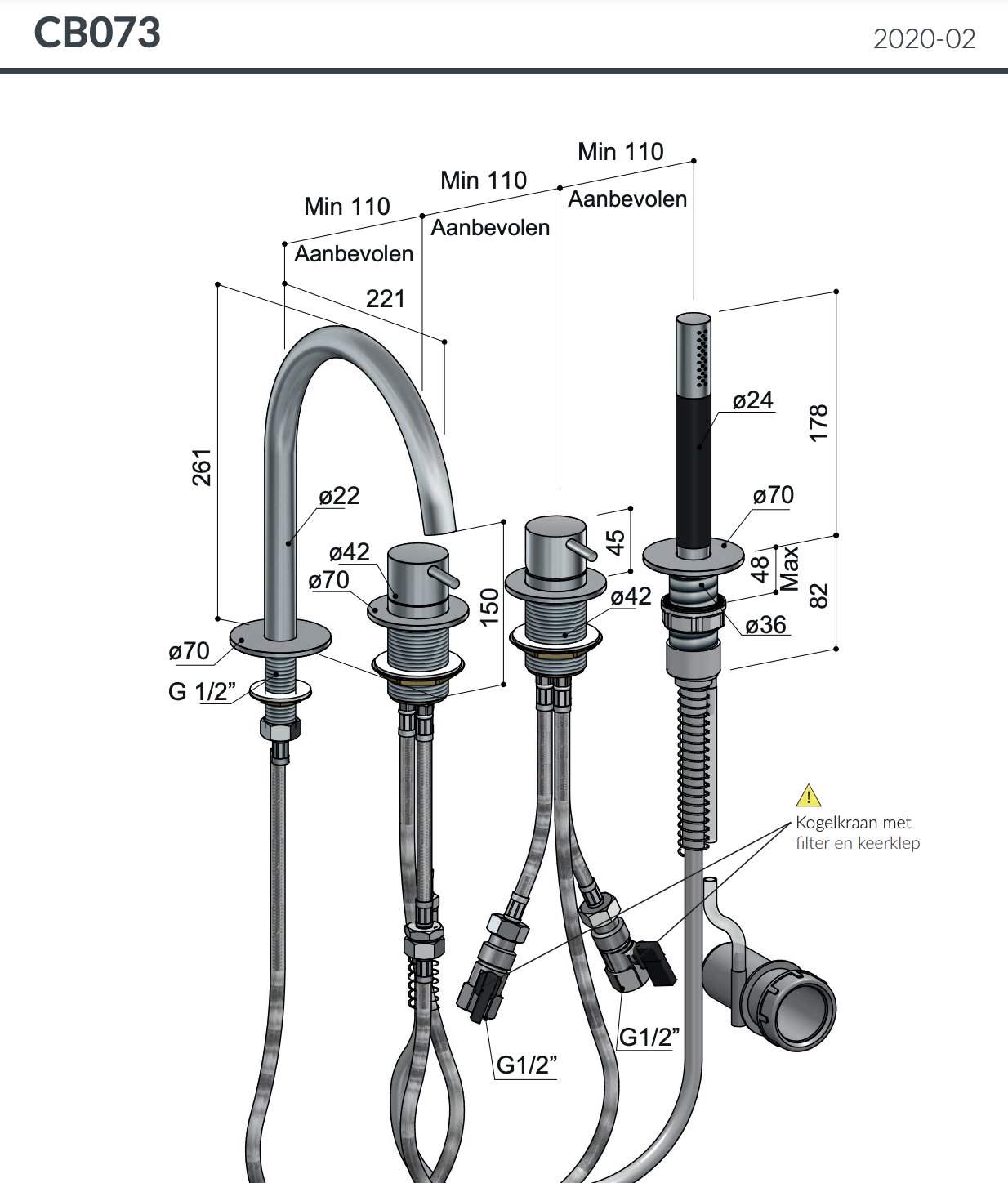 Hotbath Cobber Badrandkraan - 4-gats - Verouderd messing - CB073AB - Afbeelding 2