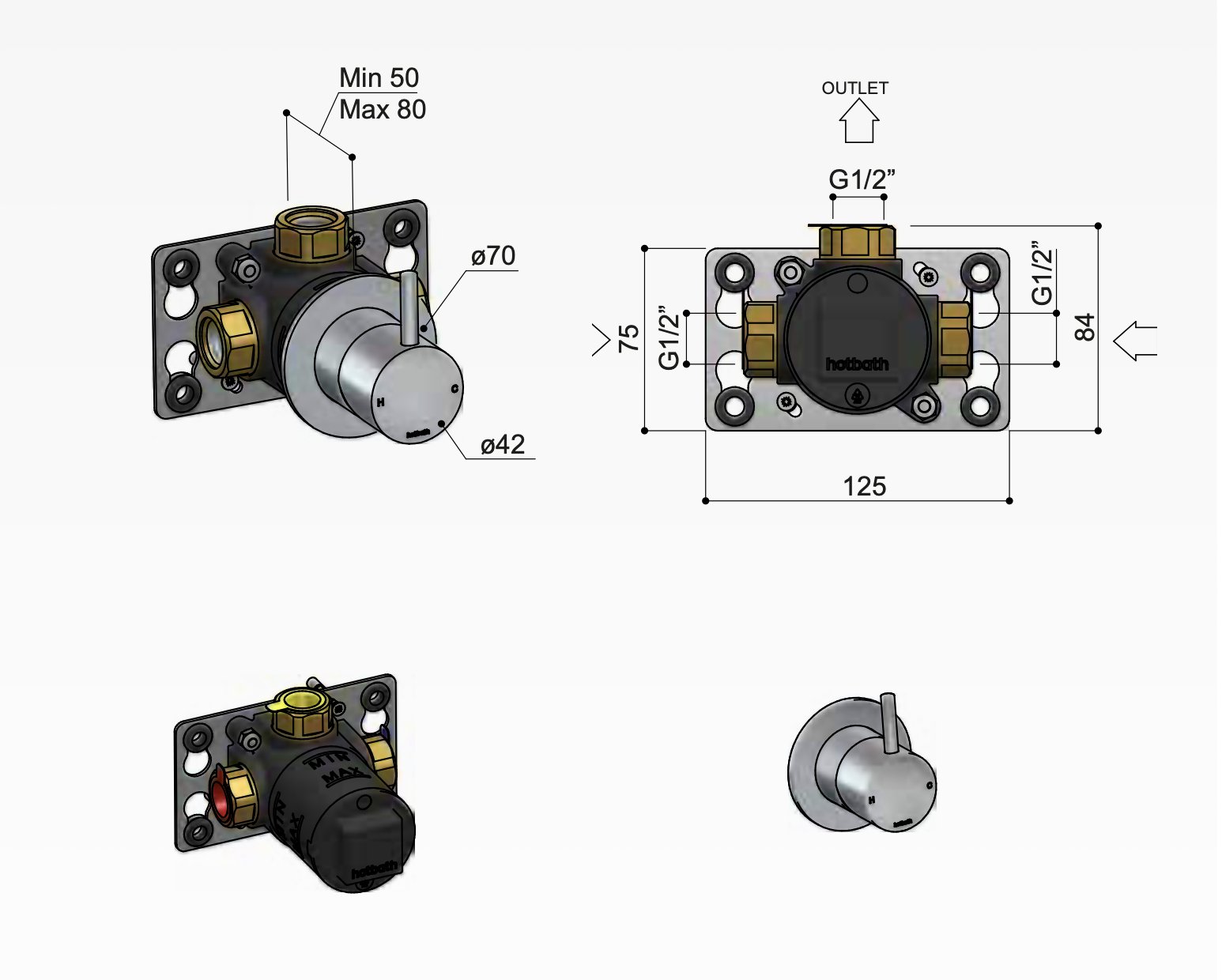 Hotbath Cobber Afbouwdeel Inbouwmengkraan - Mat wit - CB131EXTWH - Afbeelding 2