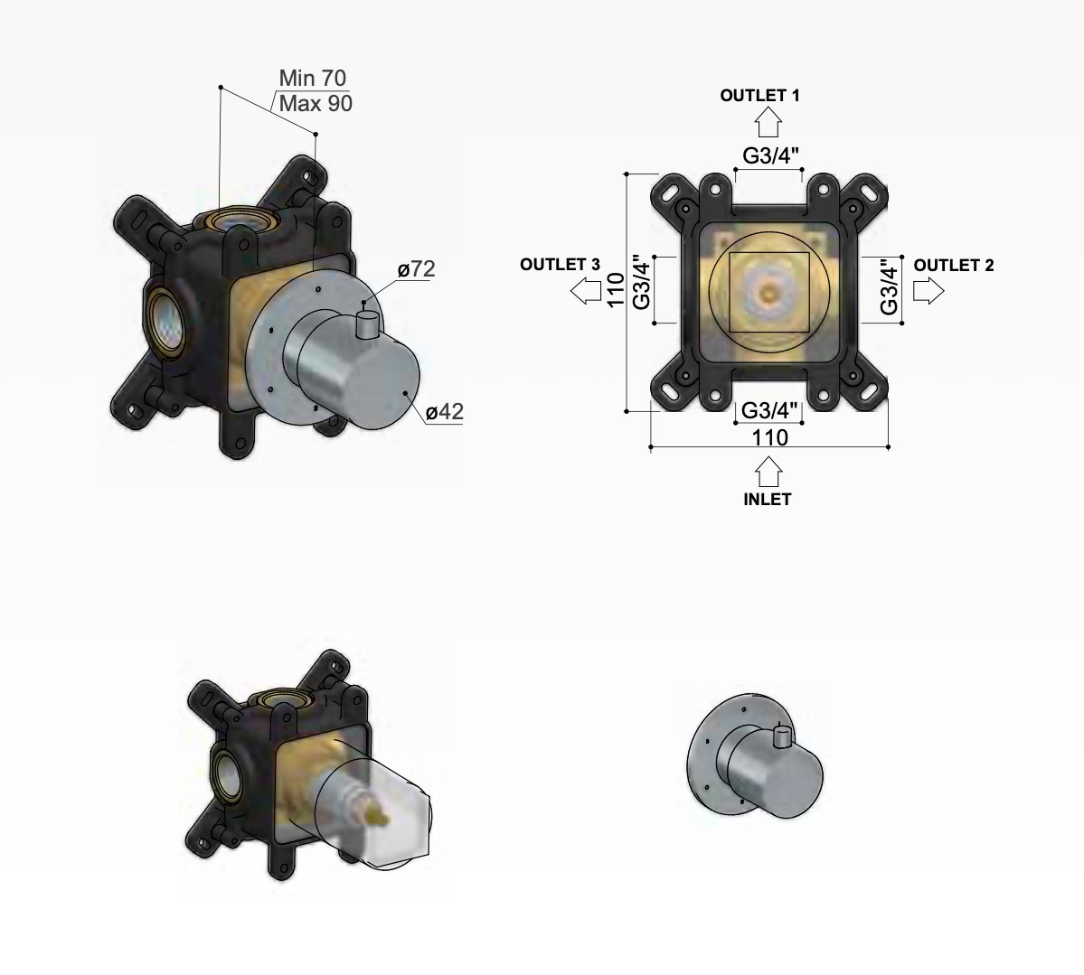 Hotbath Cobber Omstelkraan - Verouderd messing - CB7083EXTAB - Afbeelding 2