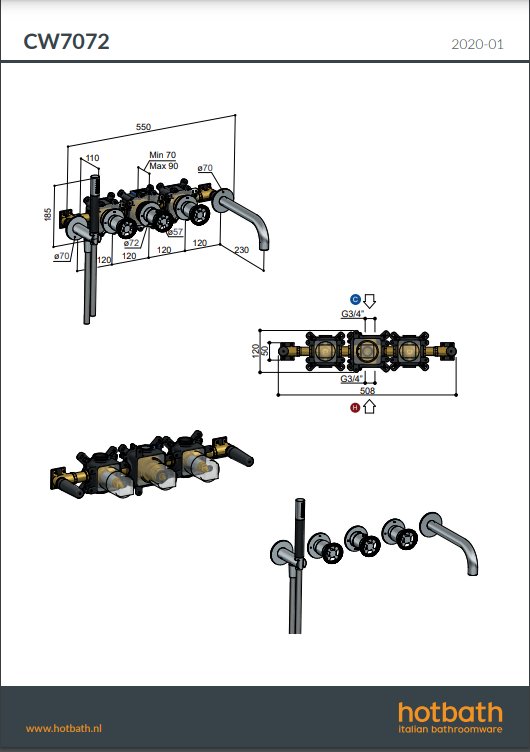 Hotbath Cobber @work Inbouw badkraan - Met Uitloop - Geborsteld nikkel - CW7072EXTGN - Afbeelding 3