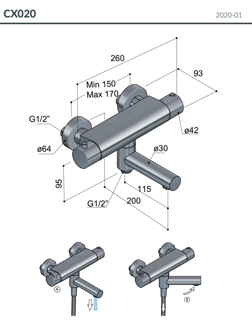 Hotbath Cobber X Thermostaatkraan - Wand Montage - Geborsteld koper PVD - CX020BCP - Afbeelding 2