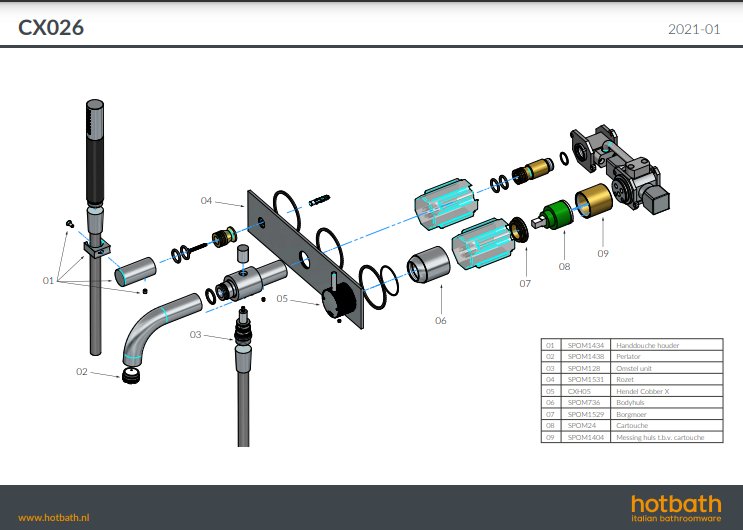 Hotbath Cobber X Inbouw badkraan - Met Uitloop - Geborsteld messing PVD - CX026EXTBBP - Afbeelding 2