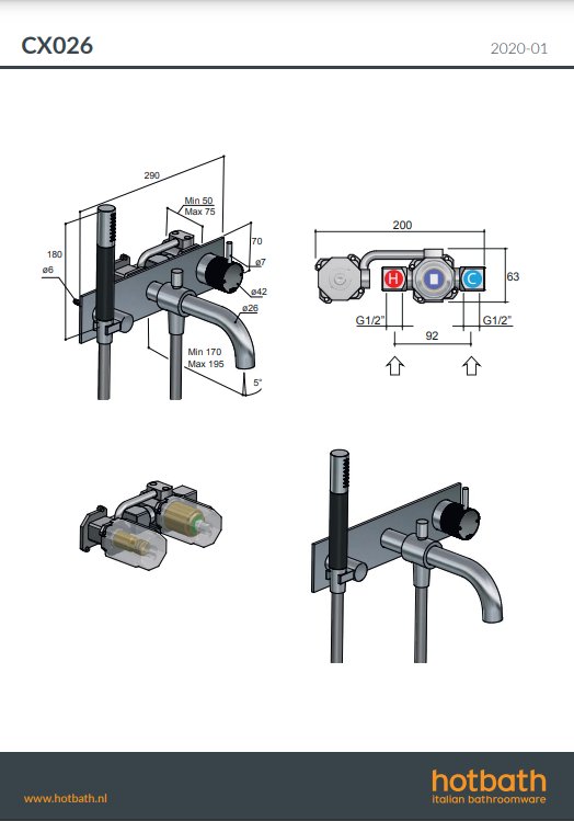 Hotbath Cobber X Inbouw badkraan - Met Uitloop - Geborsteld messing PVD - CX026EXTBBP - Afbeelding 3