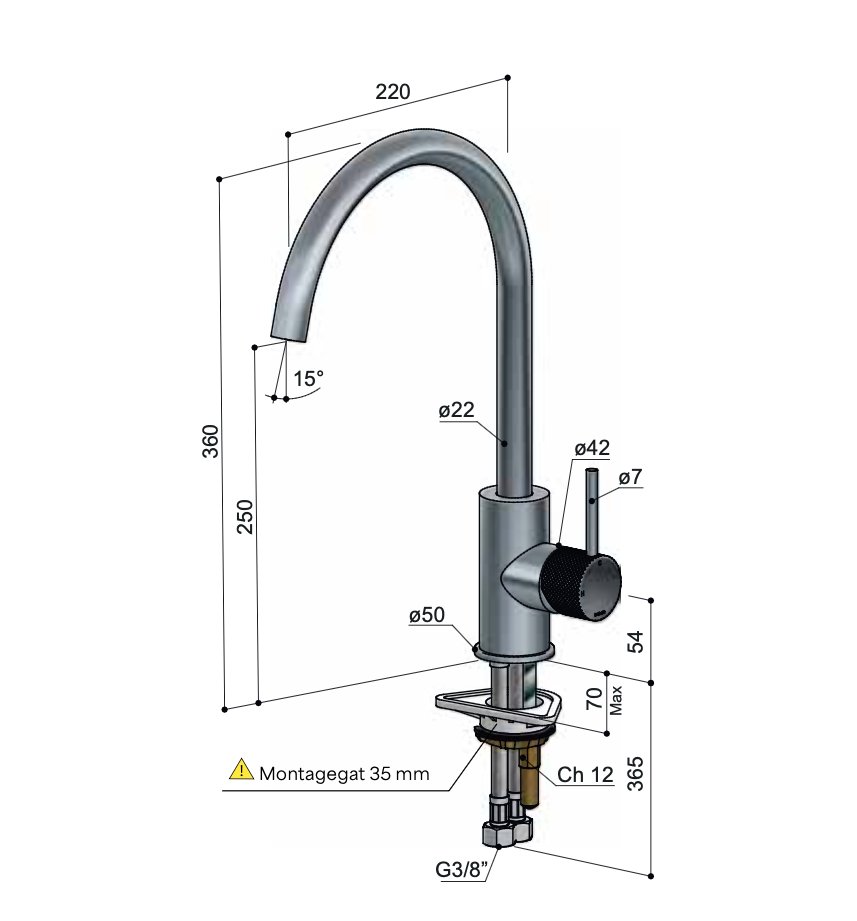 Hotbath Cobber X CX040 keukenkraan - geborsteld zwart PVD - CX040MBP - Afbeelding 2
