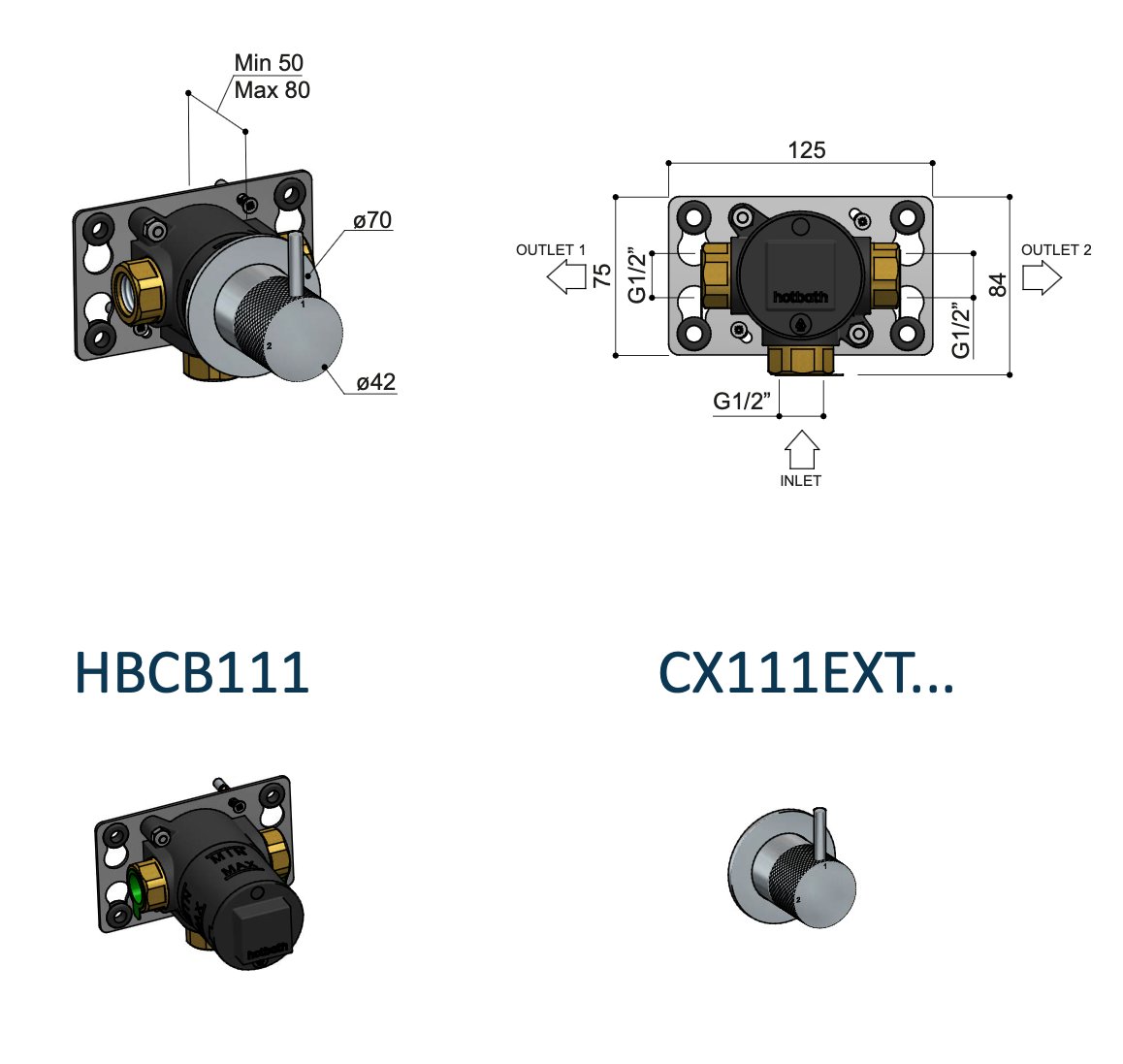 Hotbath Cobber X Omstelkraan - Geborsteld koper PVD - CX111EXTBCP - Afbeelding 2