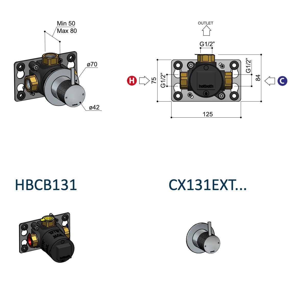 Hotbath Cobber X Afbouwdeel Inbouwmengkraan - Verouderd ijzer - CX131EXTAI - Afbeelding 2