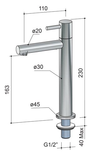 Hotbath Cobber EH001 fonteinkraan verhoogd - geborsteld zwart PVD - EH001MBP - Afbeelding 2