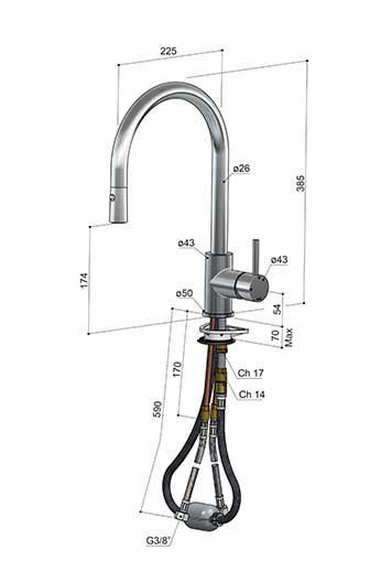 Hotbath Fellow FKM14 keukenkraan met uittrekbare handdouche - geborsteld zwart PVD - FKM14MBP - Afbeelding 2