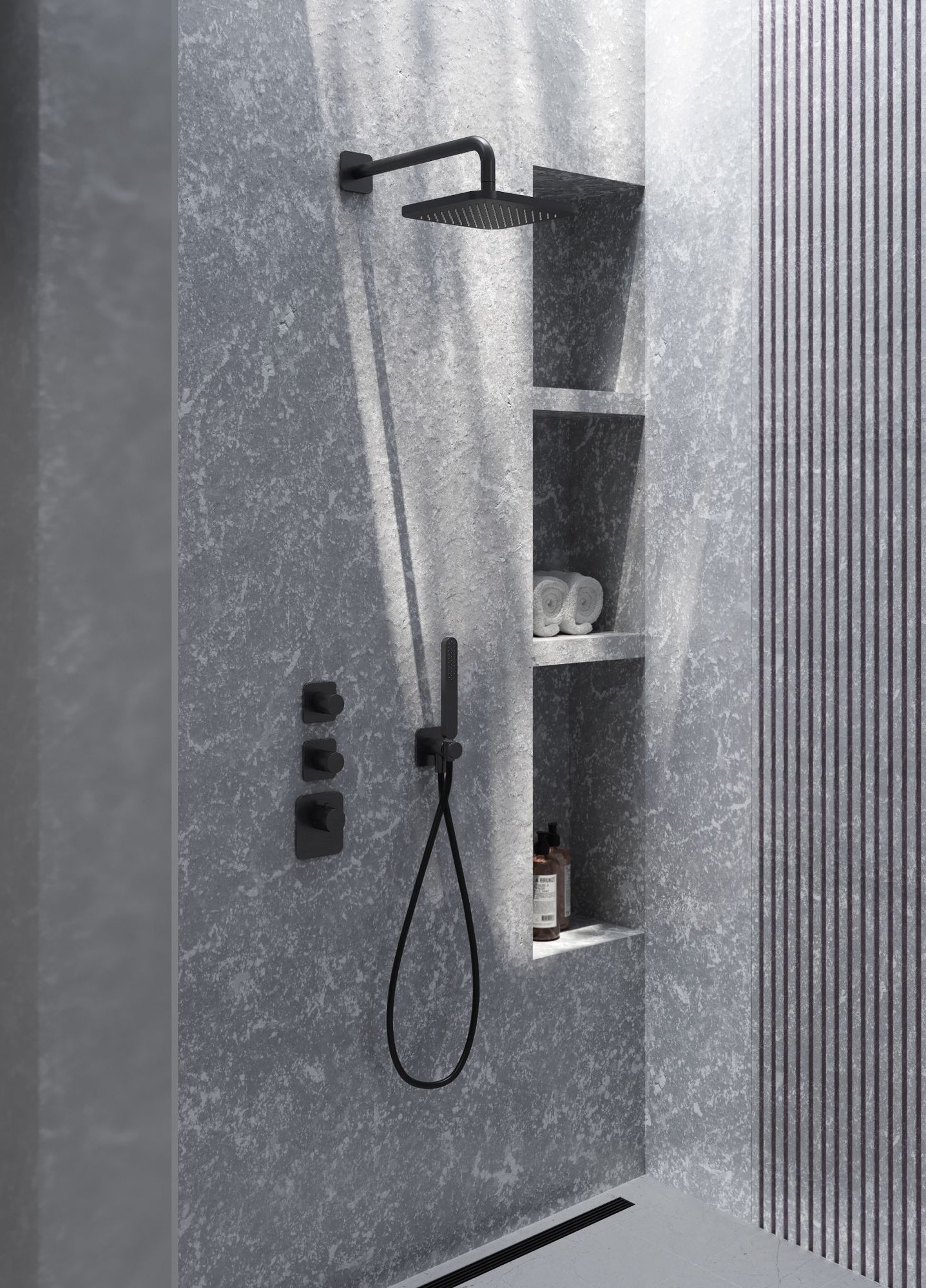 Hotbath Gal Inbouw Doucheset - 22 cm Hoofddouche - Staafmodel Handdouche - Wandarm - Zonder Glijstang - Geborsteld gunmetal PVD - IBS40BGP - Afbeelding 2