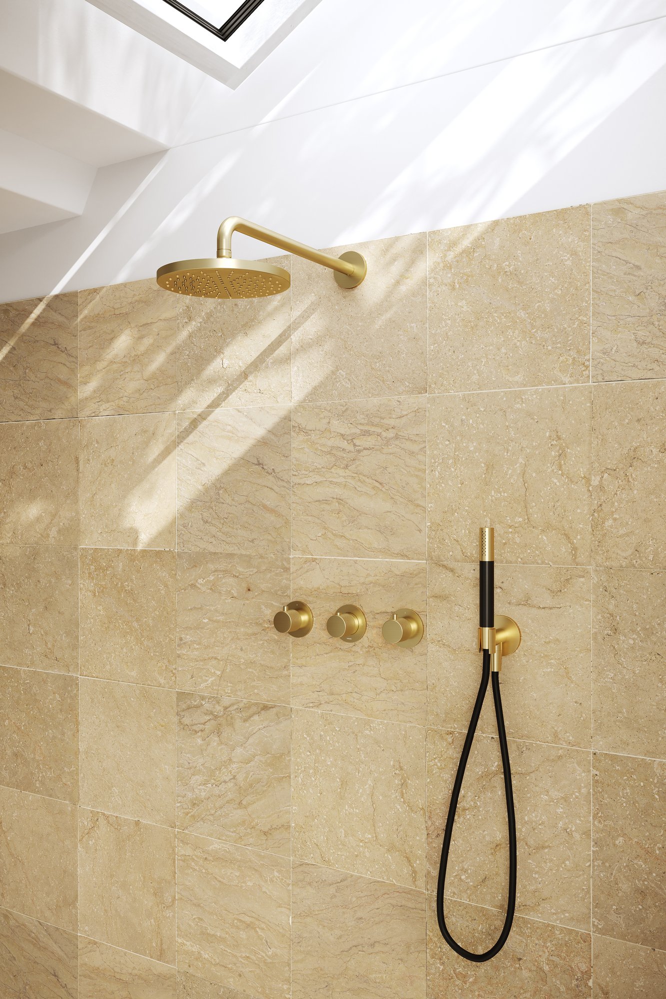 Hotbath Cobber X Inbouw Doucheset - 25 cm Hoofddouche - Staafmodel Handdouche - Wandarm - Zonder Glijstang - Geborsteld messing PVD - IBSX70BBP4 - Afbeelding 2