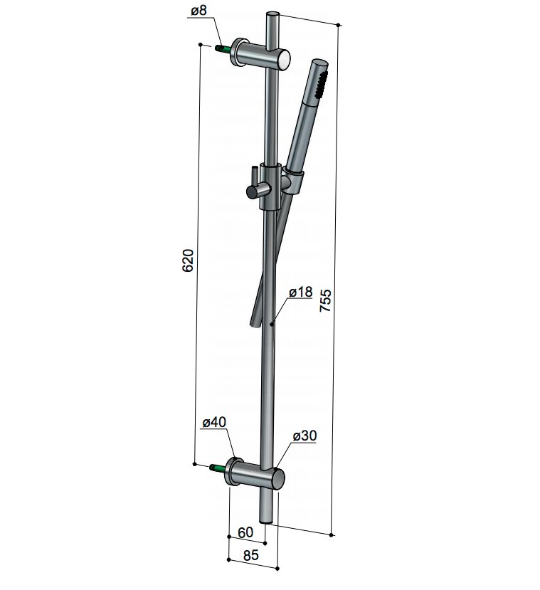 Hotbath Mate Glijstang - 75,5 cm - Chroom - M272CR - Afbeelding 2