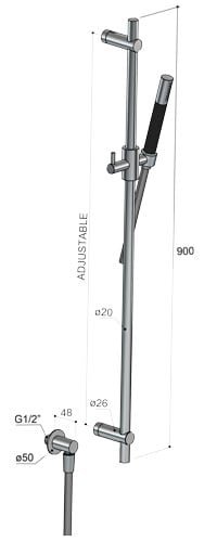 Hotbath Cobber Glijstangset - 90 cm - Met Handdouche - Geborsteld messing PVD - M317BBP - Afbeelding 3
