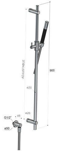 Hotbath Cobber Glijstangset - 90 cm - Met Handdouche - Geborsteld nikkel - M317GN - Afbeelding 3