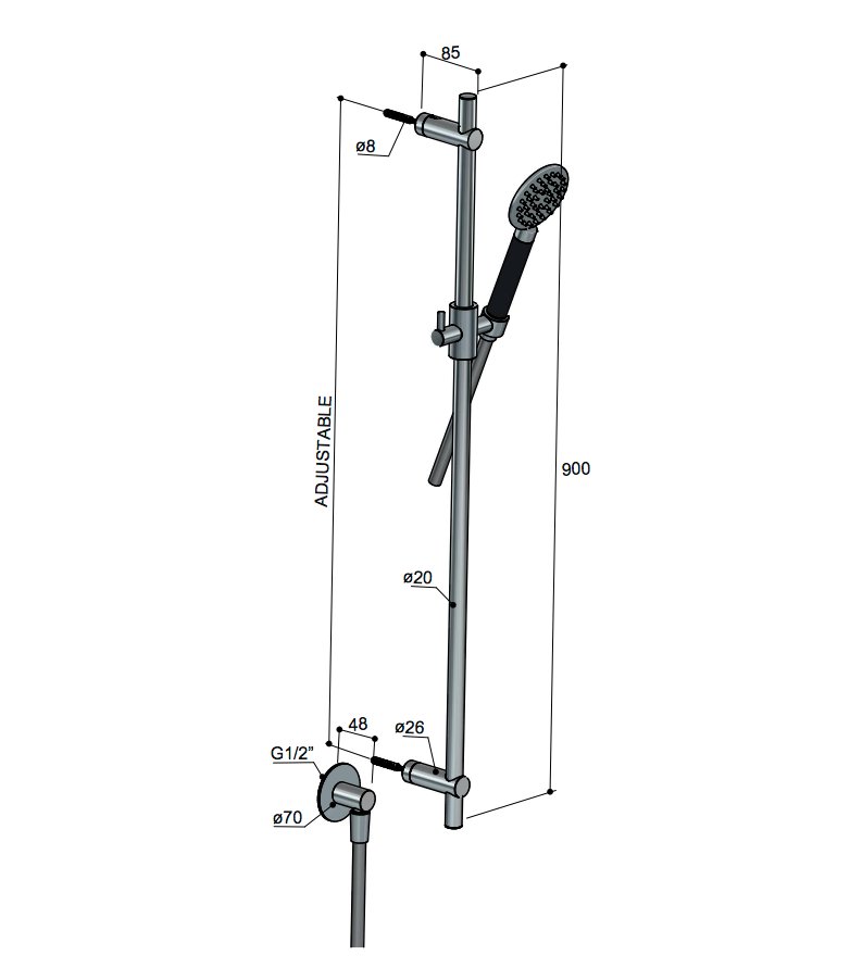 Hotbath Cobber Glijstangset - 90 cm - Met Handdouche - Geborsteld messing - M318BB - Afbeelding 2