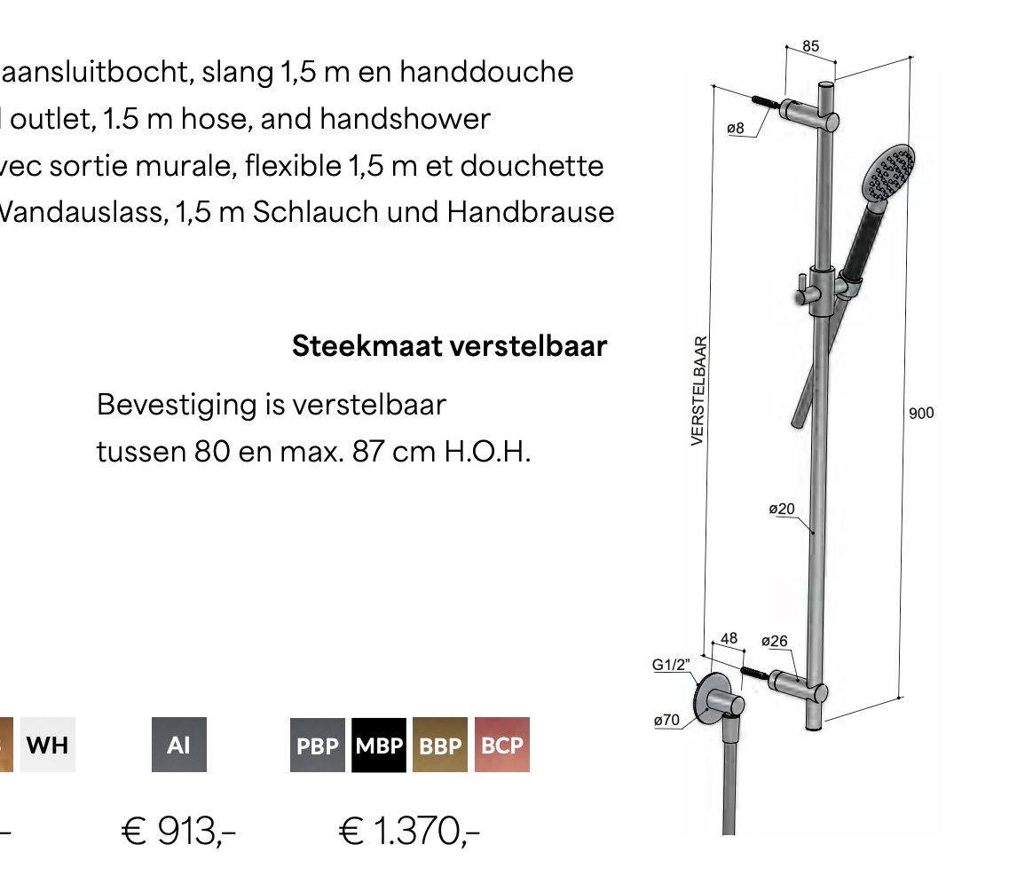 Hotbath Cobber M308 glijstangset 90cm ronde handdouche - geborsteld zwart PVD - M318MBP - Afbeelding 2