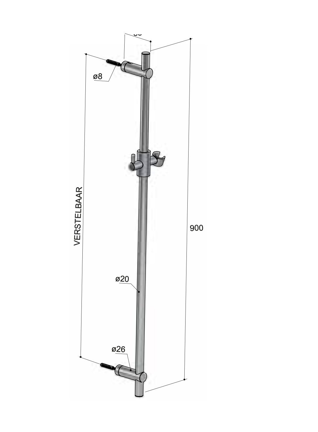 Hotbath M311 glijstang 90cm - Geborsteld zwart PVD - M311MBP - Afbeelding 2