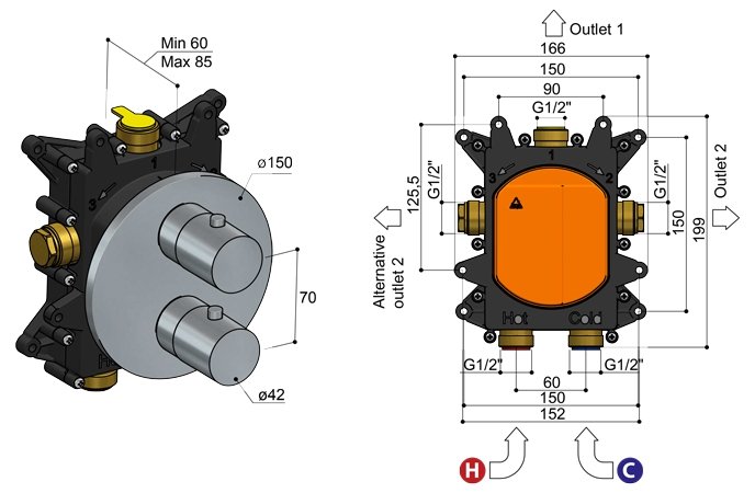Hotbath Archie MB009 high flow inbouwdeel - MB009 - Afbeelding 2
