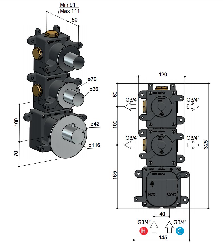 Hotbath Mate Thermostaat Set - Met 2 Stopkranen - Chroom - MHR2CR - Afbeelding 3