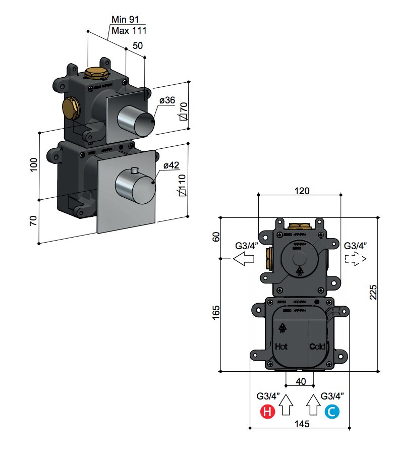 Hotbath Mate Thermostaat Set - Met 1 Stopkranen - Chroom - MHRQ1CR - Afbeelding 3