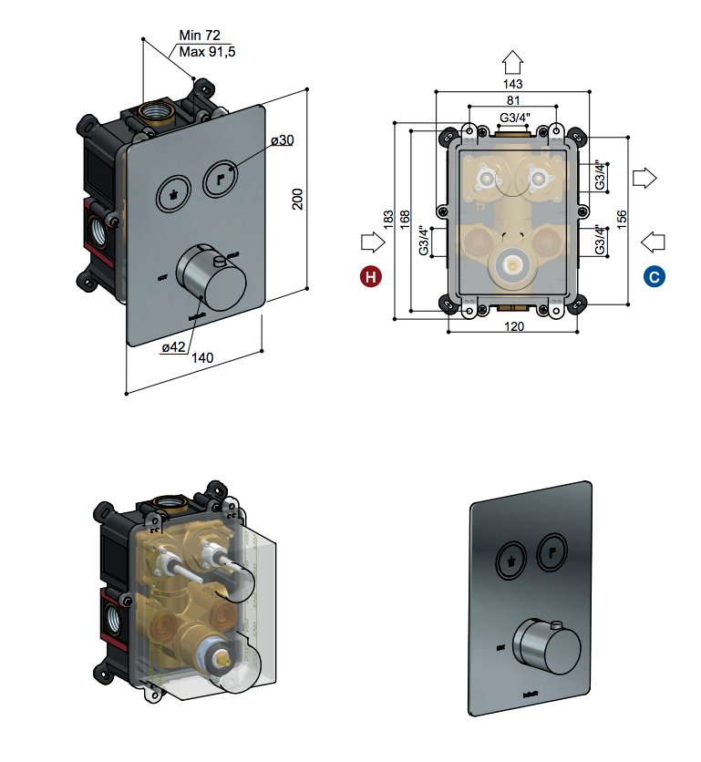 Hotbath Cobber Afbouwdeel Inbouwthermostaat - Met 2 Stopkranen - Geborsteld koper PVD - PB009QEXTBCP - Afbeelding 2