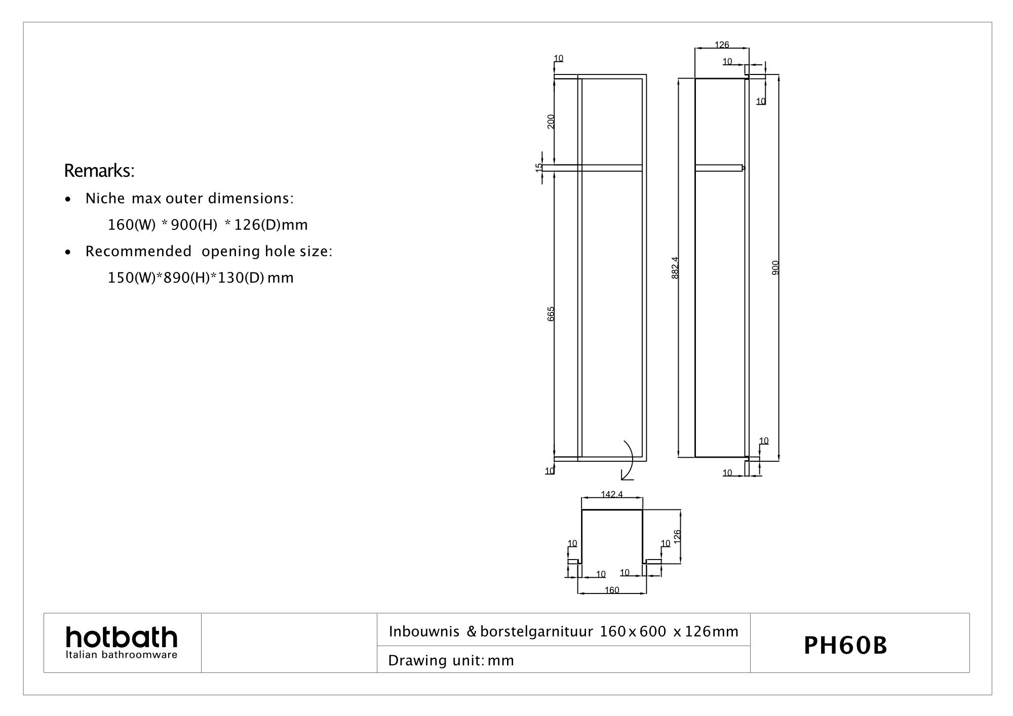 Hotbath &More PH060B inbouwnis / inbouw toiletborstelhouder 16x60x12,6cm - mat wit - PH060BWH - Afbeelding 3