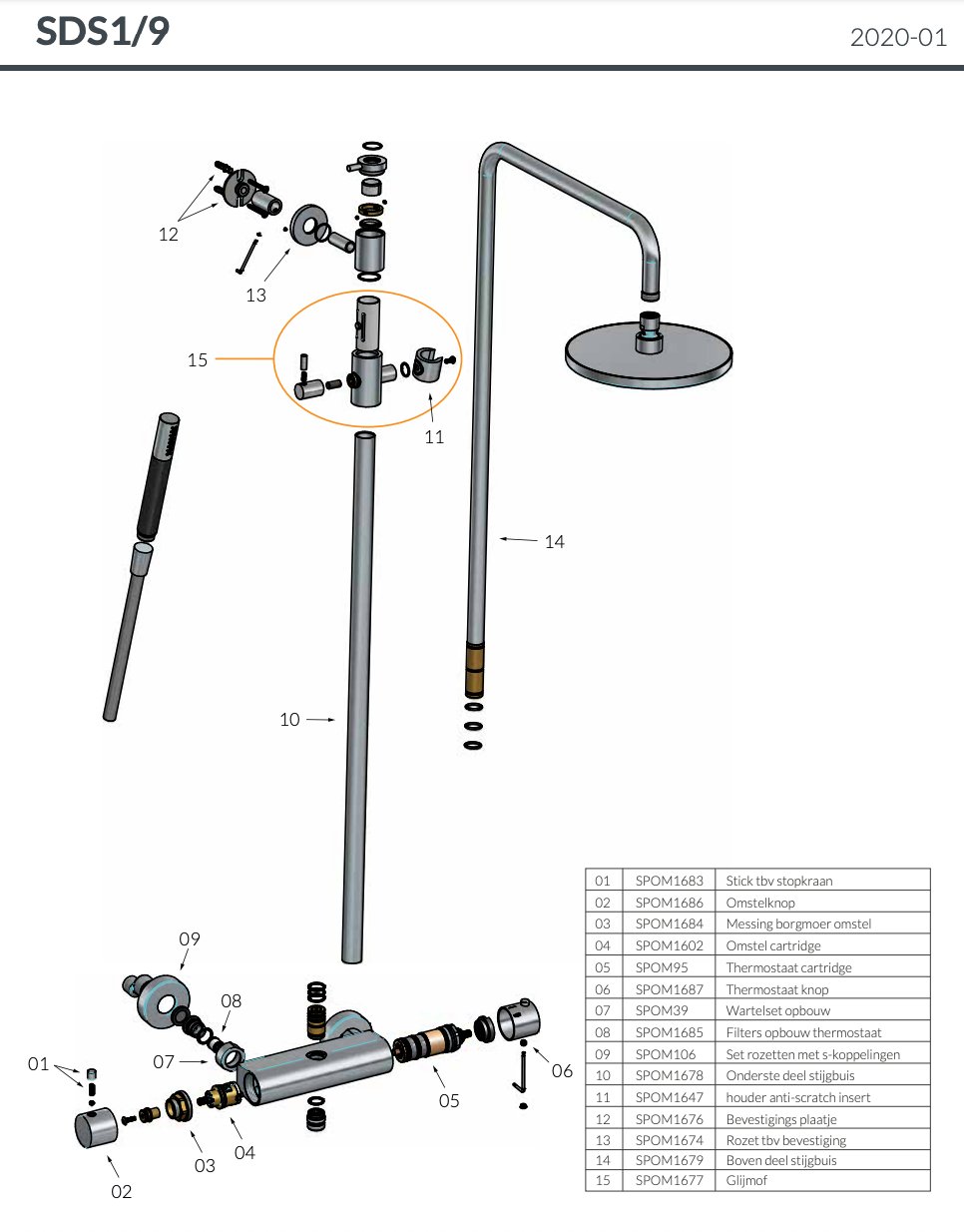 Hotbath Cobber Regendoucheset - 20 cm Hoofddouche - Rond Model Handdouche - Geborsteld messing PVD - SDS9BBP1 - Afbeelding 3