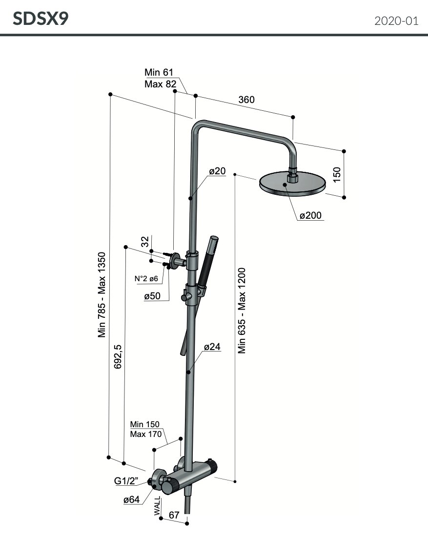 Hotbath Cobber X Regendoucheset - 25 cm Hoofddouche - Rond Model Handdouche - Verouderd ijzer - SDSX9AI14 - Afbeelding 2