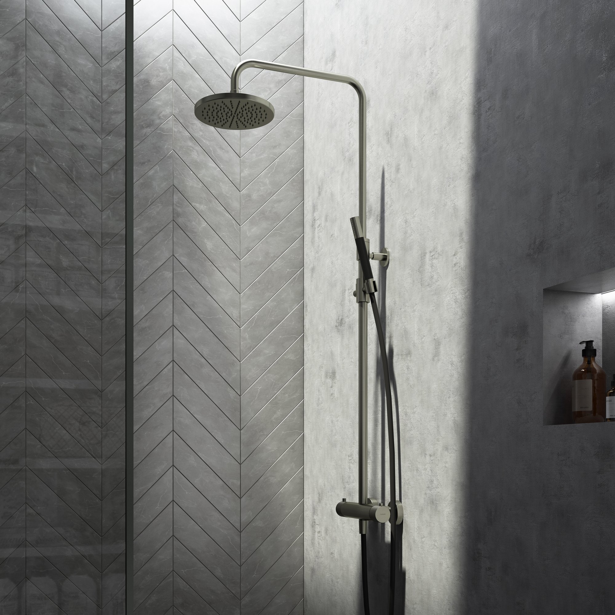 Hotbath Cobber X Regendoucheset - 30 cm Hoofddouche - Staafmodel Handdouche - Geborsteld nikkel - SDSX9GN5 - Afbeelding 2