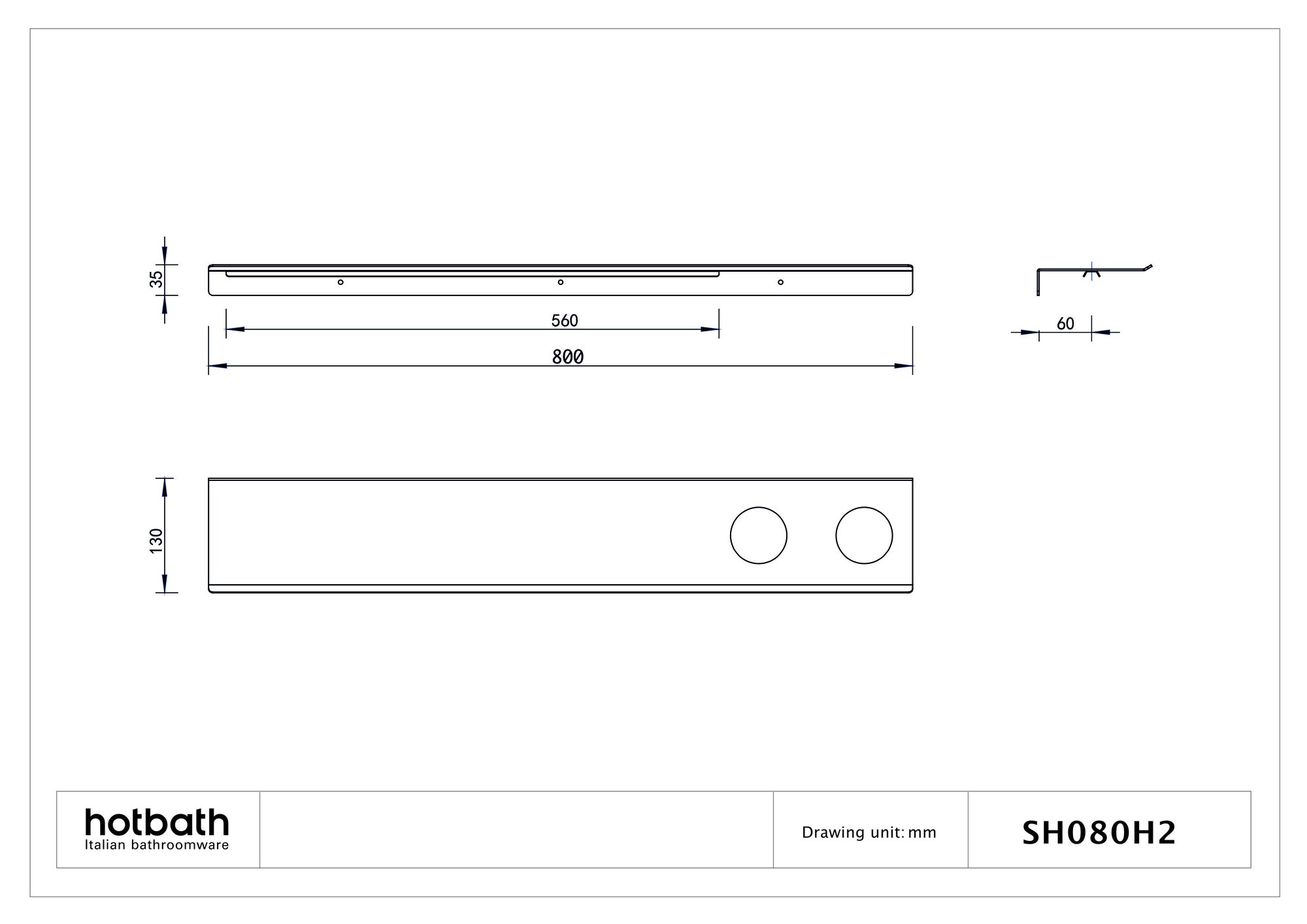 Hotbath &More planchet 80cm - 2 uitsparingen - geborsteld koper PVD - SH080H2BCP - Afbeelding 2