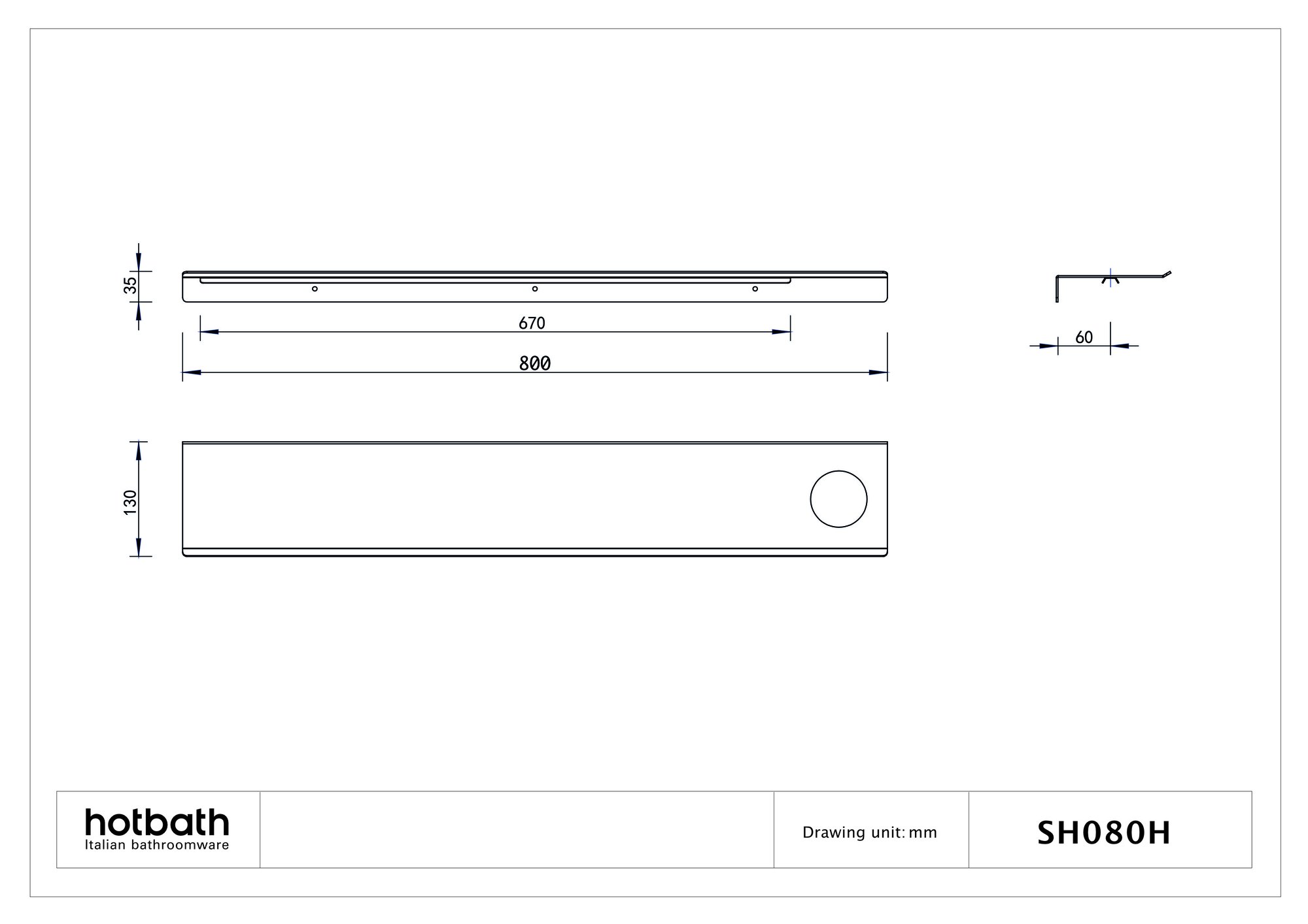 Hotbath &More planchet 80cm - 1 uitsparing - RVS 316 - SH080HIX - Afbeelding 2