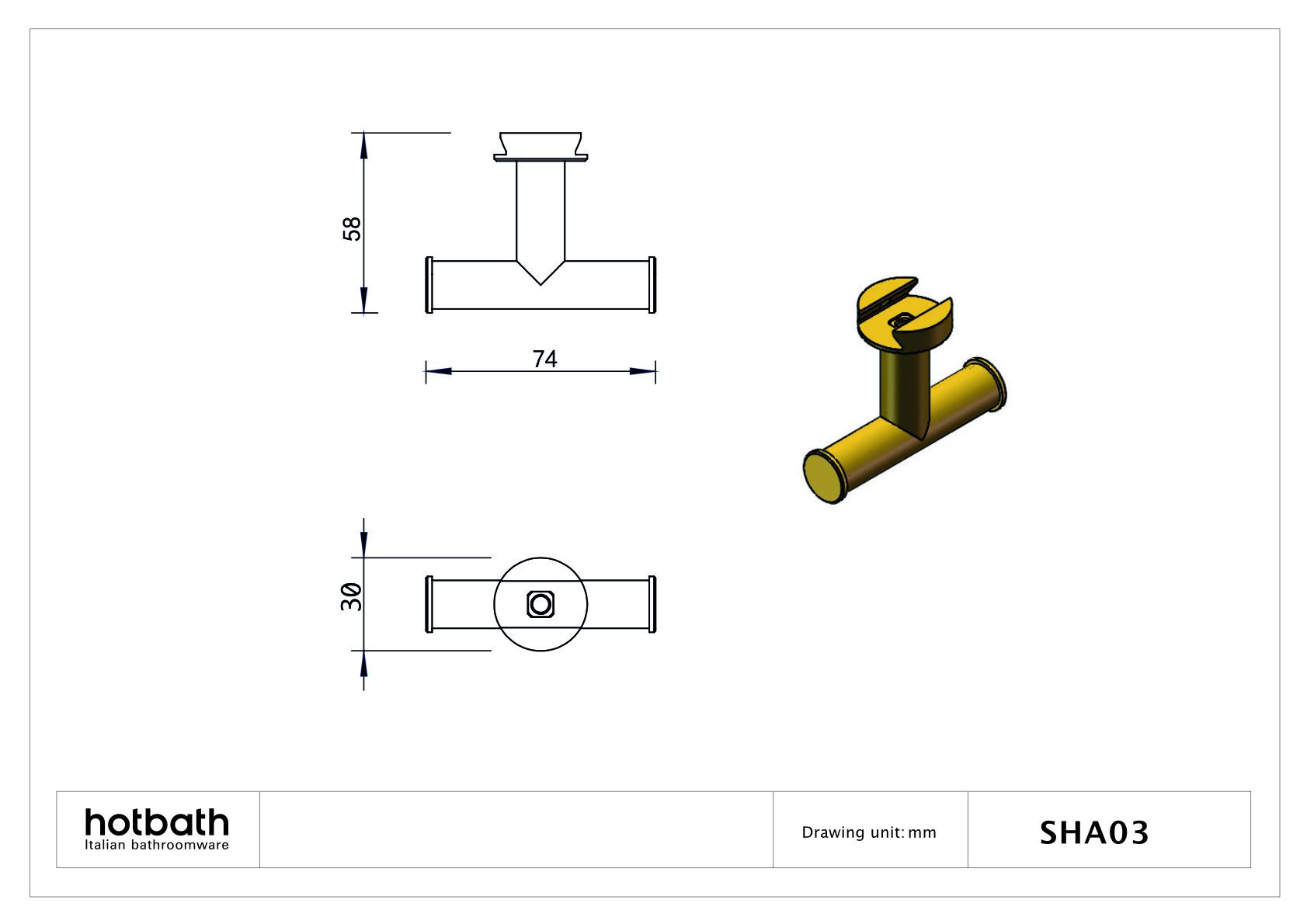 Hotbath &More SHA03 dubbele handdoekhaak voor planchet - geborsteld messing PVD - SHA03BBP - Afbeelding 3