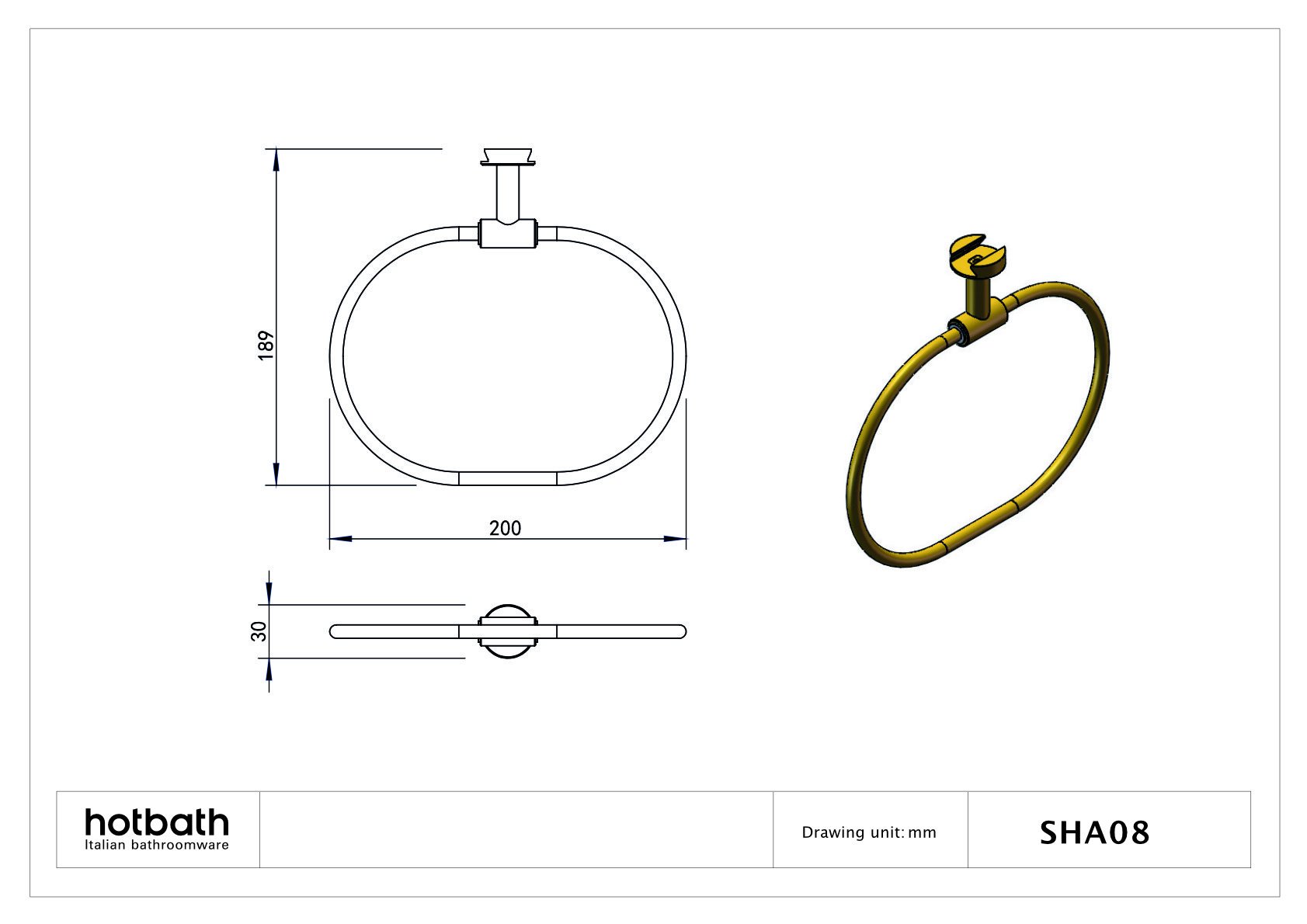 Hotbath &More SHA08 handdoekring voor planchet - geborsteld messing PVD - SHA08BBP - Afbeelding 3