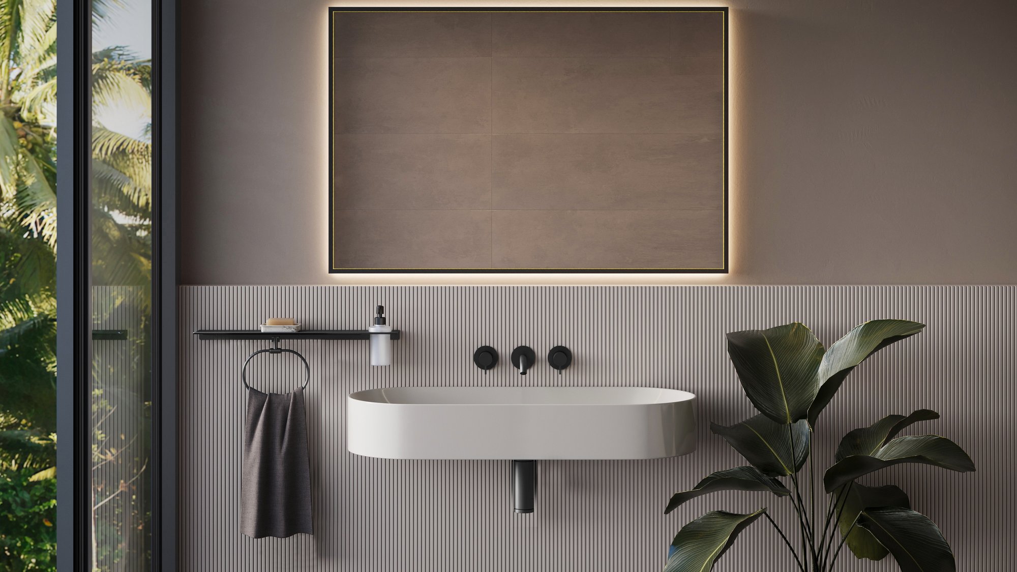 Hotbath &More spiegel square 100x80cm directe & indirecte verlichting - geborsteld zwart PVD - SQU180MBP - Afbeelding 3