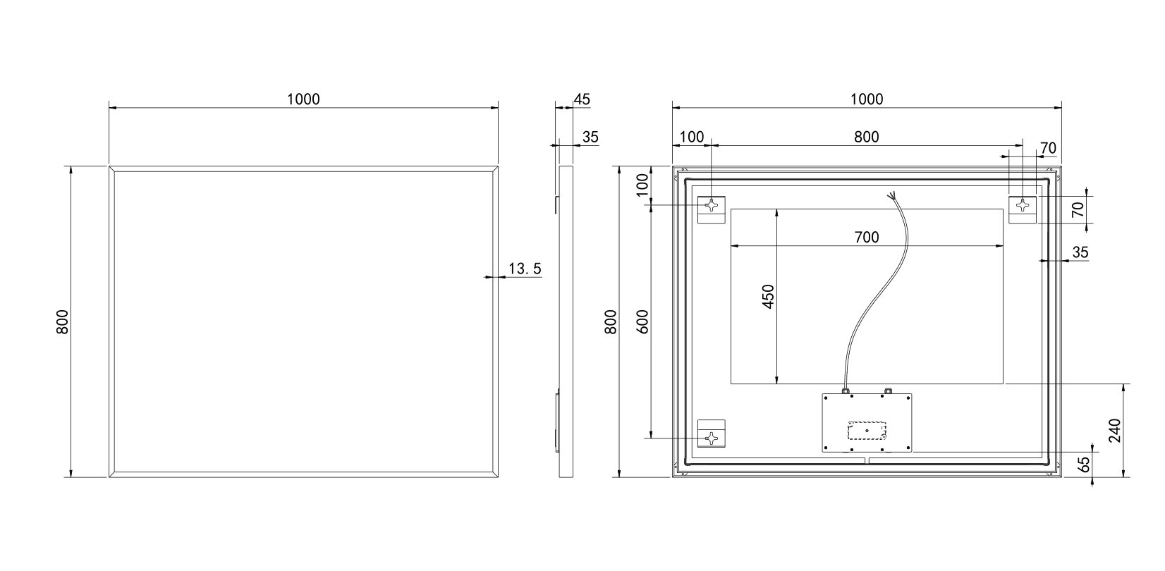 Hotbath &More spiegel square 100x80cm directe & indirecte verlichting - geborsteld zwart PVD - SQU180MBP - Afbeelding 4