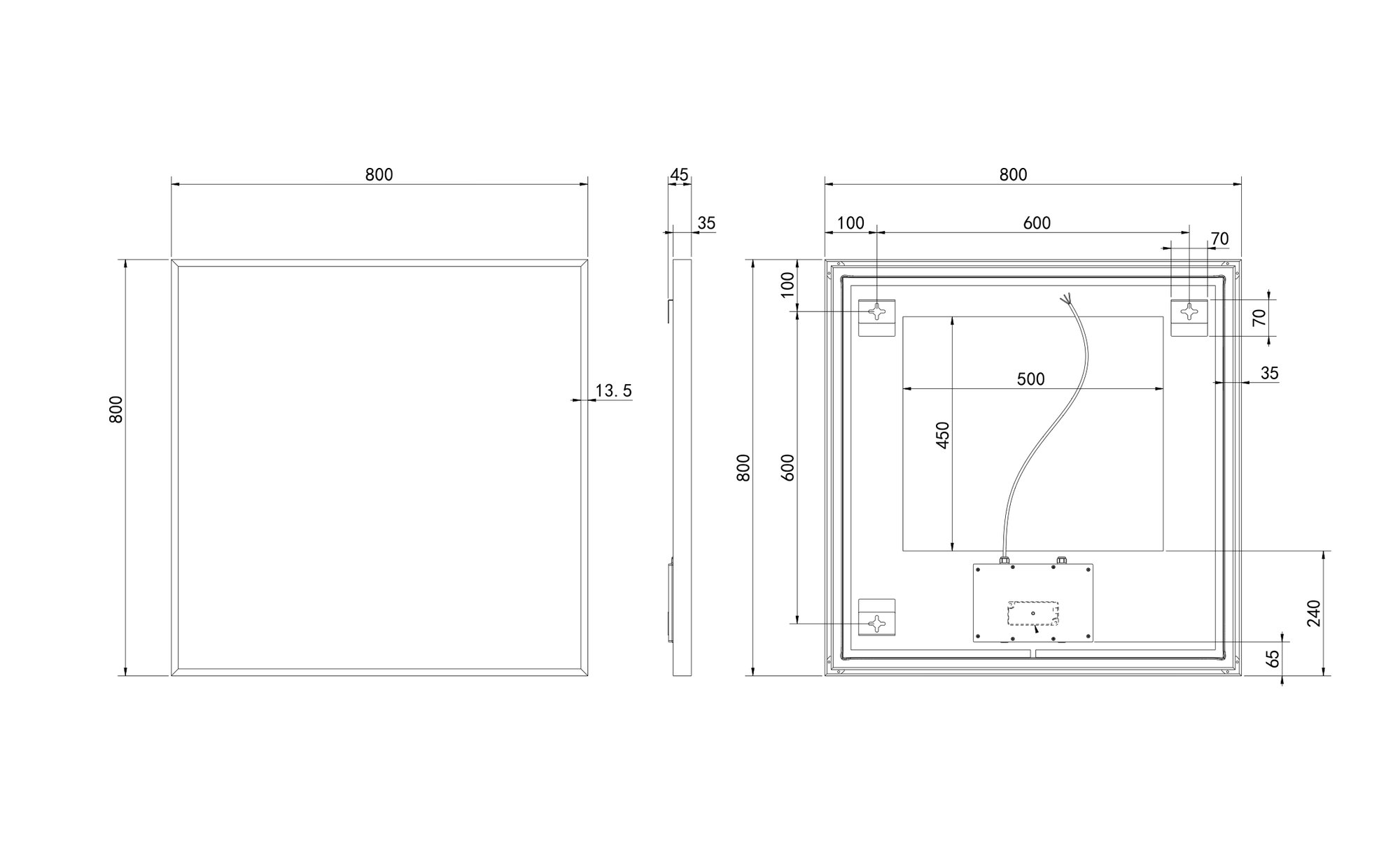 Hotbath &More spiegel square 80x80cm directe & indirecte verlichting - RVS 316 - SQU80IX - Afbeelding 2