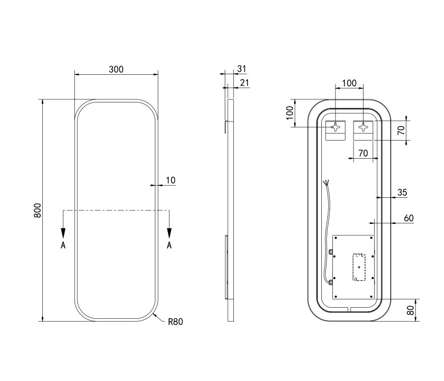 Hotbath &More toiletspiegel soft square 30x80cm indirecte verlichting - mat wit - SSQ380WH - Afbeelding 2