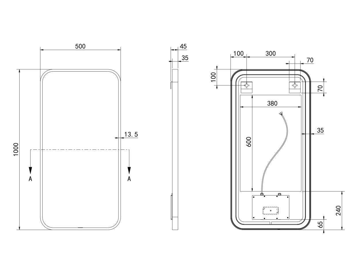 Hotbath &More spiegel soft square 50x100cm directe & indirecte verlichting - RVS 316 - SSQ510IX - Afbeelding 3