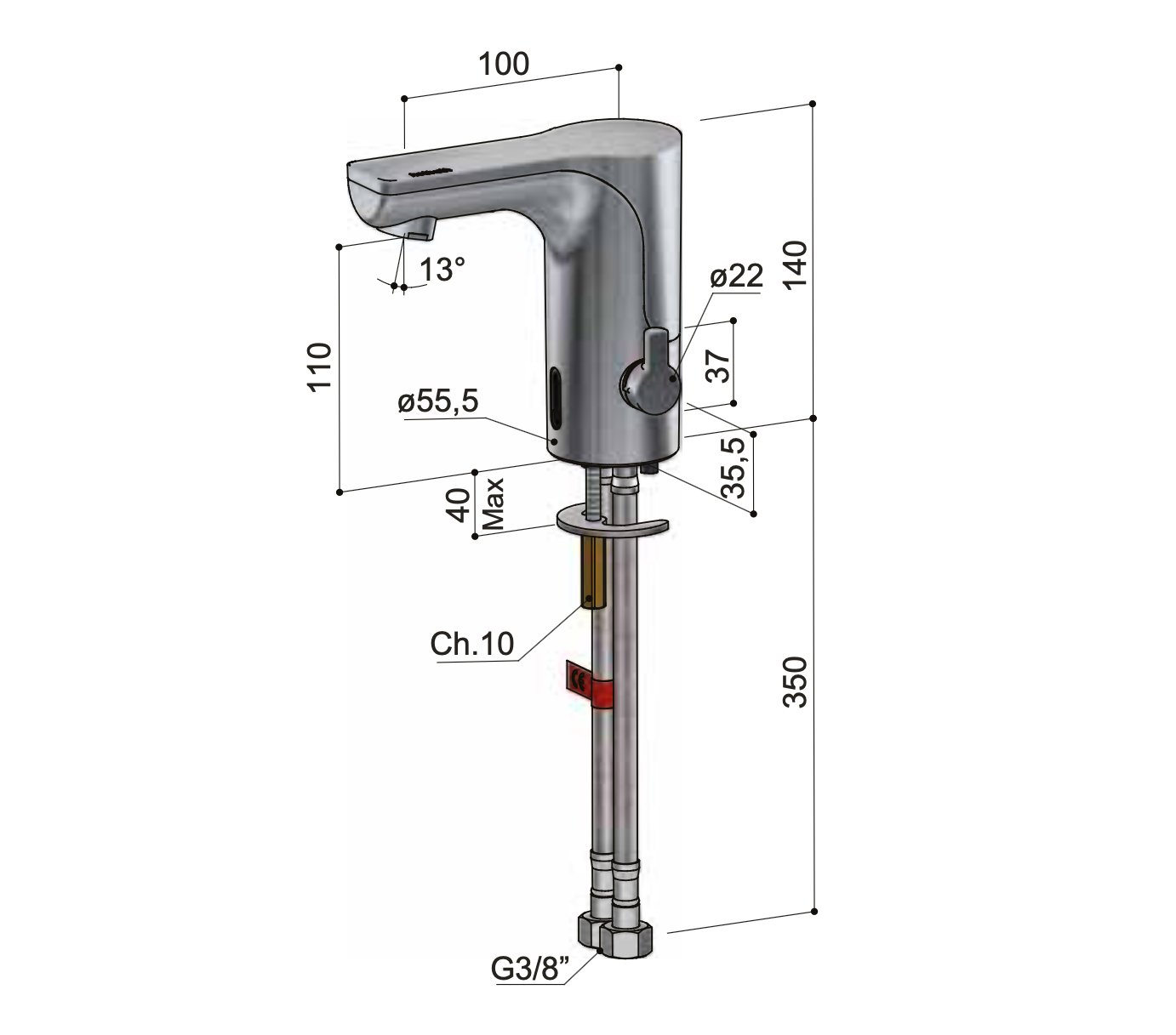 Hotbath Tron TR003 elektronische wastafelkraan - chroom - TR003CR - Afbeelding 2