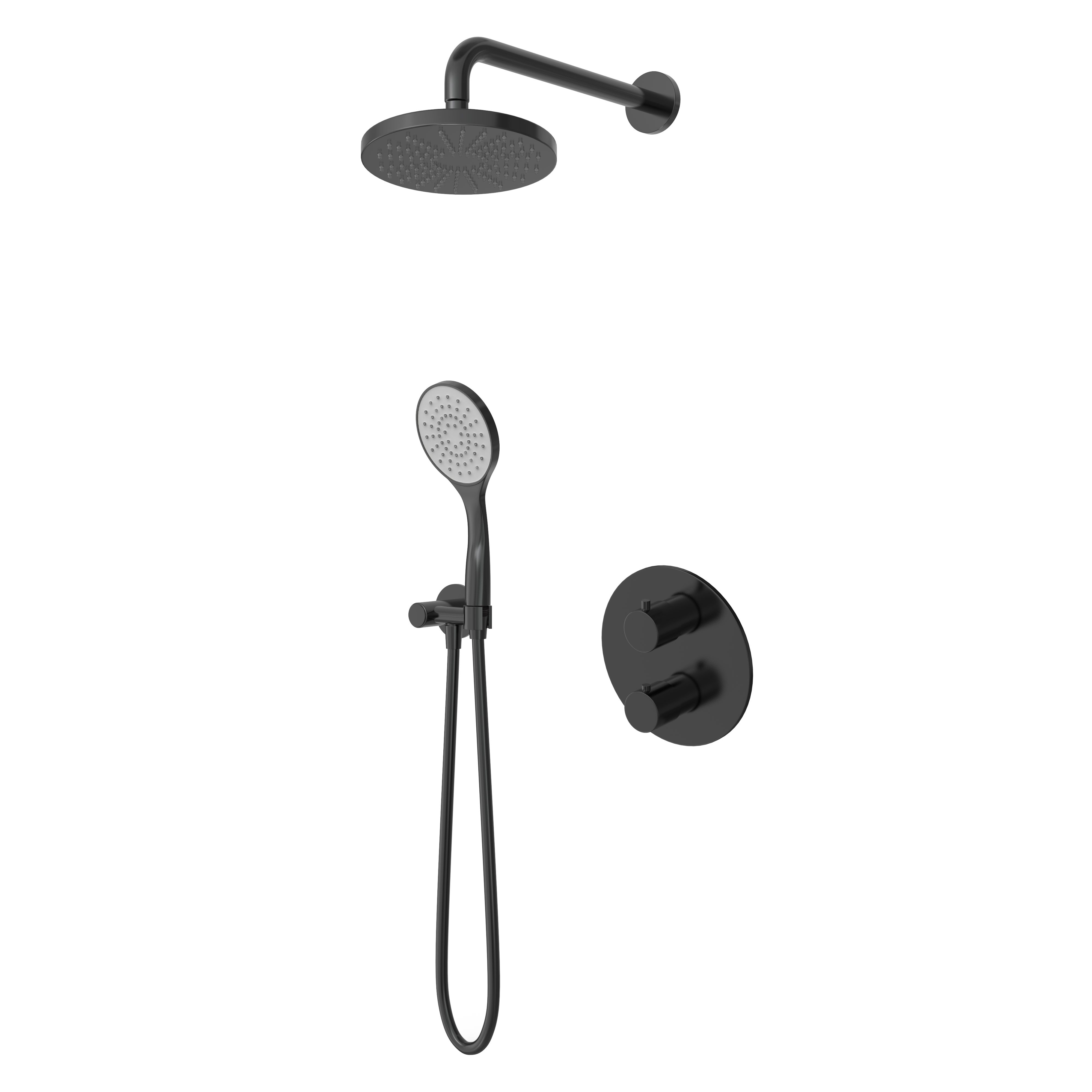 Hotbath Buddy IBS12A inbouw doucheset - 3-standen handdouche - 20cm hoofddouche - 30cm plafondbuis - glijstang - geborsteld zwart PVD - IBS12AMBP137