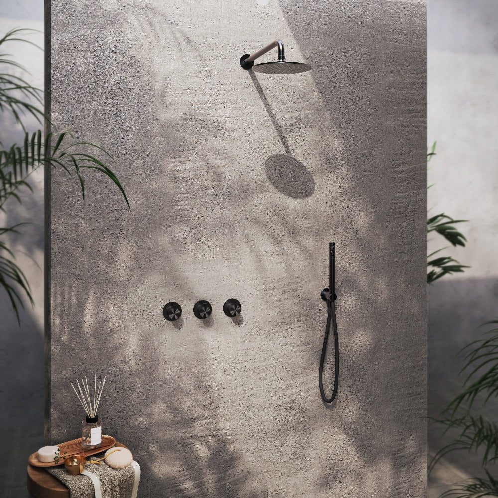 Hotbath Archie IBS33 inbouw doucheset RVS 316 - Geborsteld Gunmetal PVD - Staaf handdouche - 30cm hoofddouche (1,5cm) - Plafondbuis 30cm - IBS33BGP34